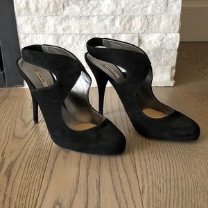 Miu Miu Black Suede Cut Out Round Toe Pumps